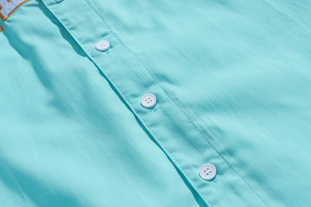 TREYLEONARD Letter Embroidered Short‑Sleeve Baseball Shirt