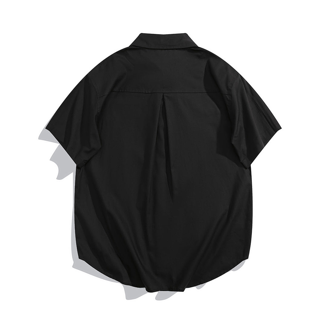 Geometric Font Print Split Chest Short Sleeve Shirt