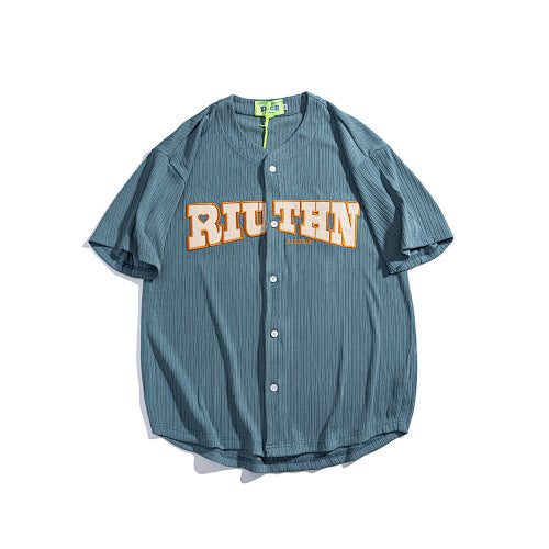 Textured Fabric RIUTHN Letter Patch Baseball Jersey