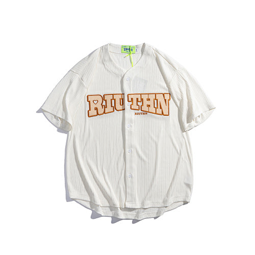 Textured Fabric RIUTHN Letter Patch Baseball Jersey