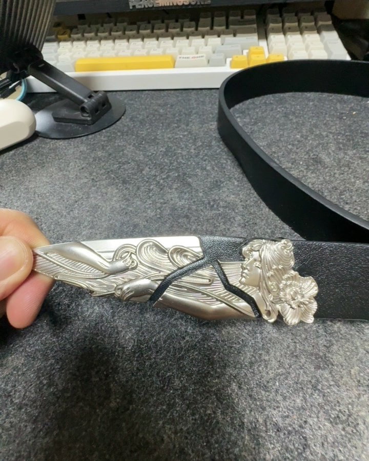 Silver-Embellished Black Eco-Leather Belt