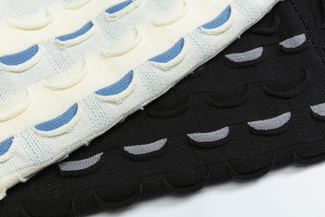 3D Layered Crescent Jacquard Crewneck Sweater