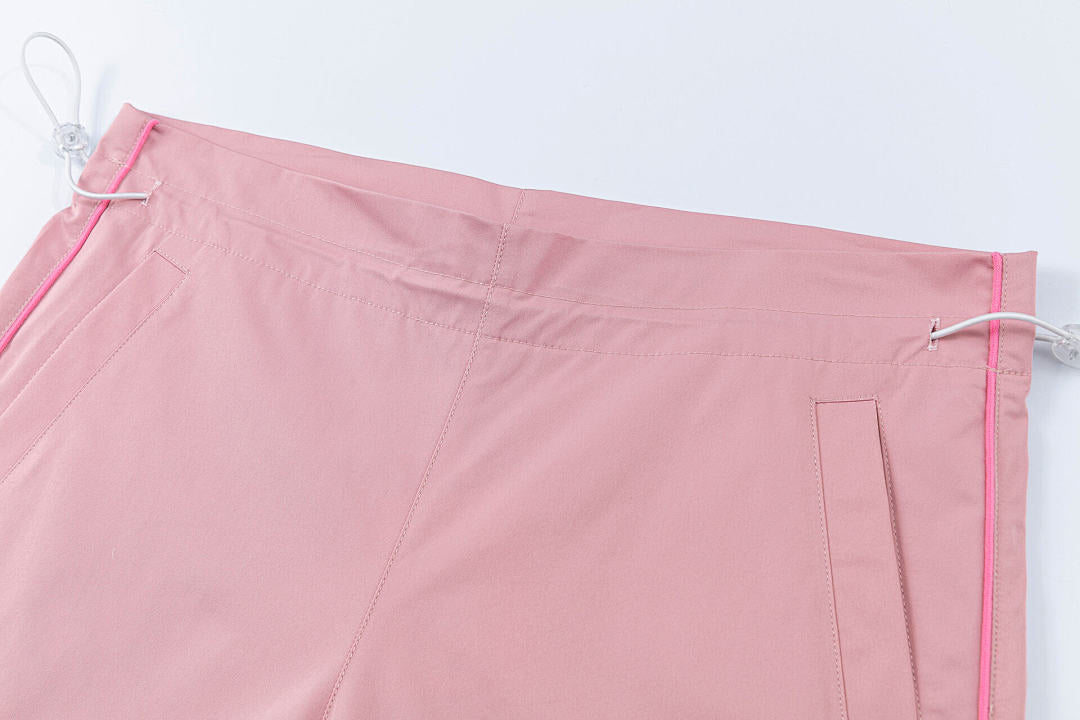 Contrast Stitch Drawstring Wide Leg Pants