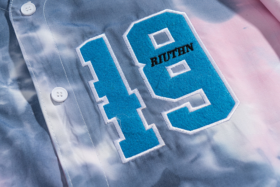 Tie‑Dye 19 Embroidered Short Sleeve Baseball Jersey