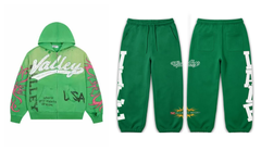 Valley Rhinestone‑Flame Green Zip‑Up Hoodie & Sweatpants Set