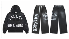 Valley Dreams 2000 Splatter Black Zip‑Hoodie & Wide‑Leg Pants Set