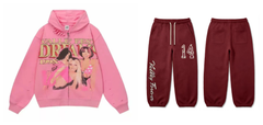 Valley Fest Dreams 199X Pink Zip‑Hoodie & Burgundy 14 Jogger Set