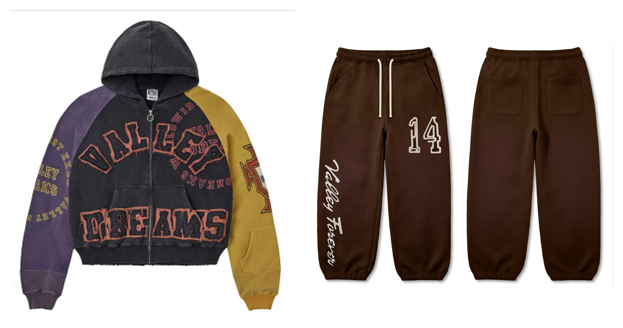 Valley Dreams Color‑Block Zip‑Hoodie & Brown 14 Jogger Set