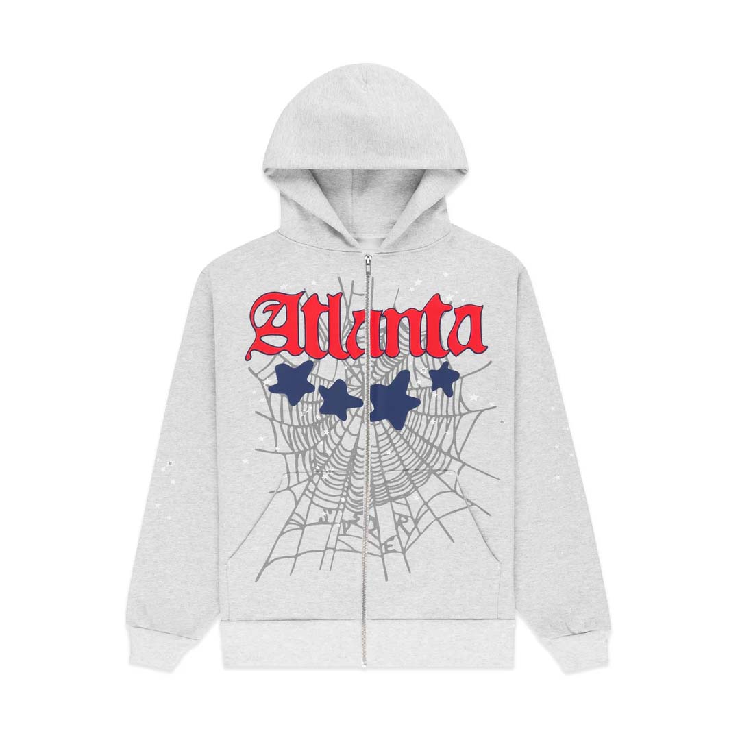 Sp5der ATL Heather Grey Zip Up Hoodie