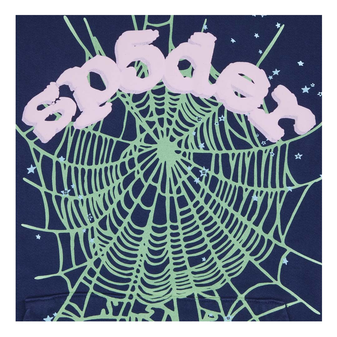 Sp5der OG Web Hoodie Navy Blue Green Pink