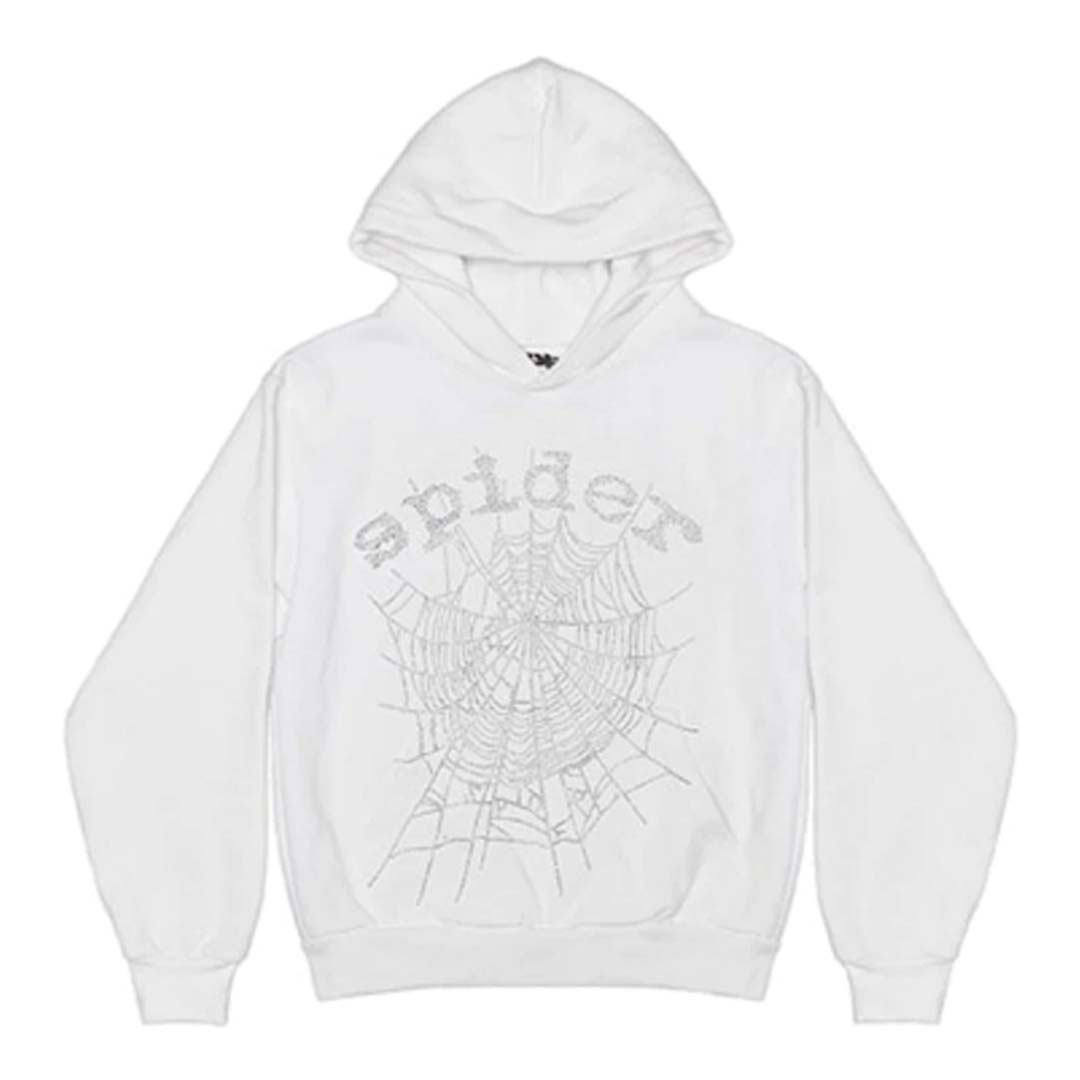 Sp5der Rhinestone Logo Hoodie 'White'
