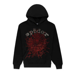 Sp5der Rhinestone OG Web V2 Hoodie Black Red