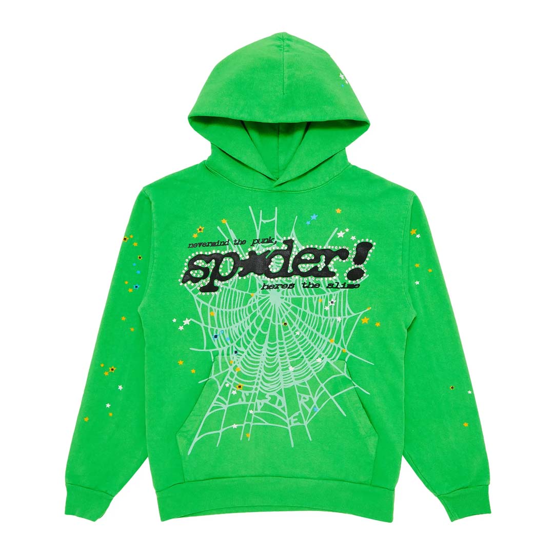 Sp5der Slime Green Rhinestone Punk V2 Hoodie
